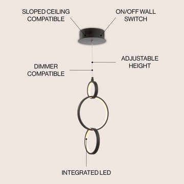 Loop 7.75" Adjustable Integrated LED Metal Ring Pendant - JONATHAN Y